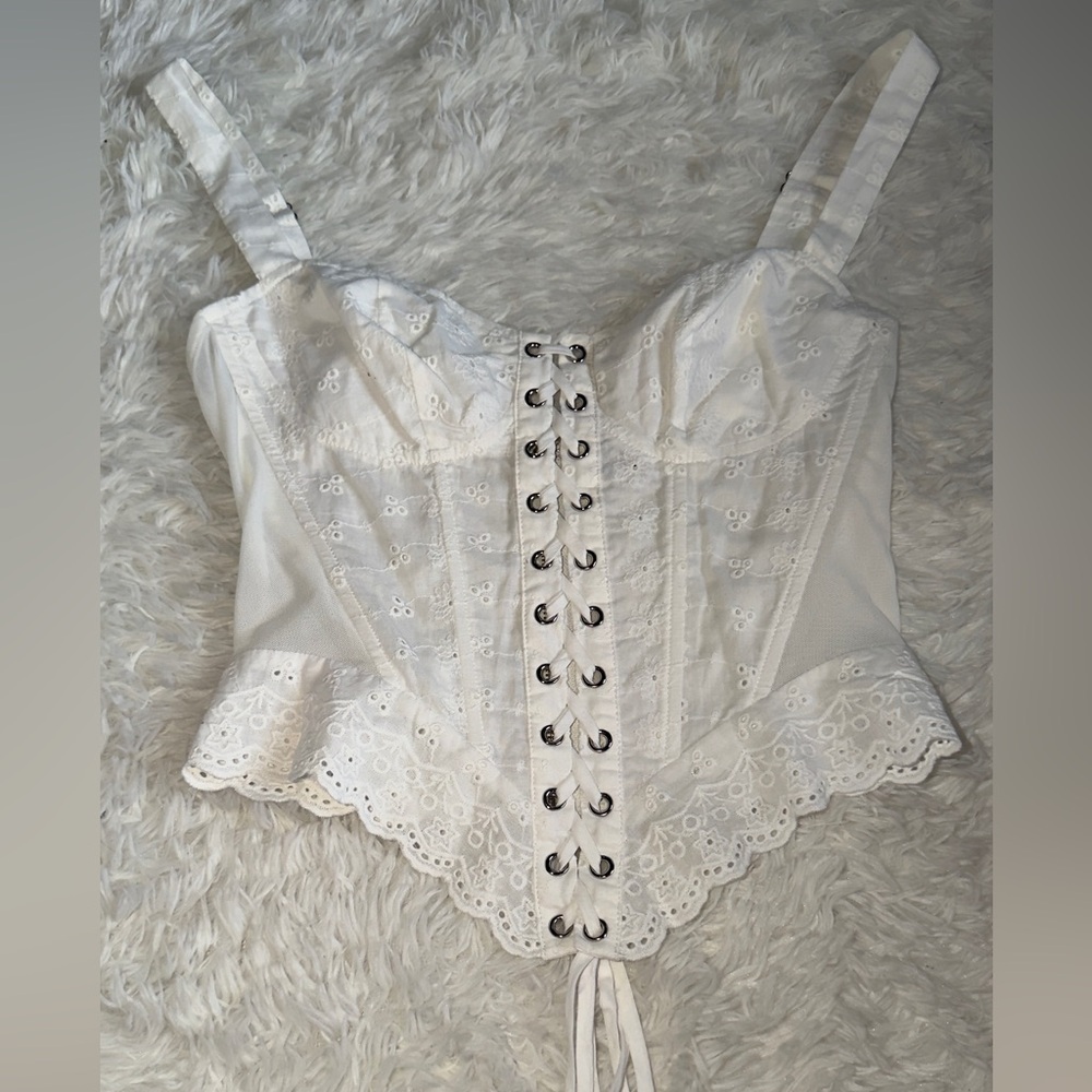 White Eyelet Lace-Up Corset Crop Top